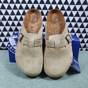Birkenstock Boston Clog Taupe Soft Footbed Womens